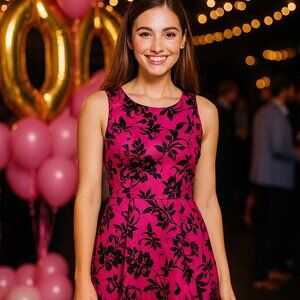 Velvet Burnout Floral Fushia Whimsical Party‎ Resort Wedding Prom Dress Women 6